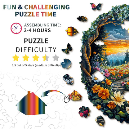 Verspieltes Holzpuzzle – Blumenmeer-Haus