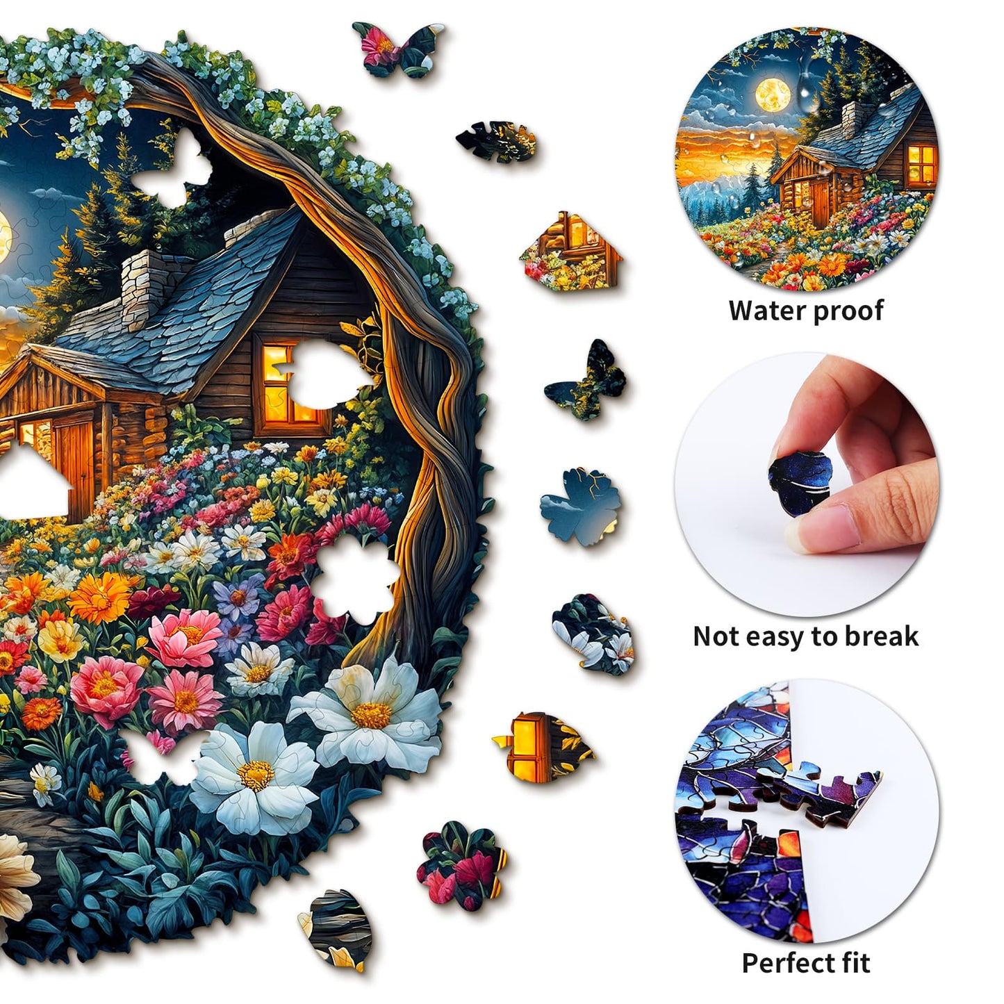 Verspieltes Holzpuzzle – Blumenmeer-Haus