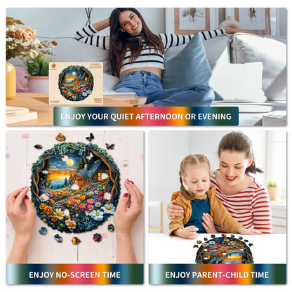Verspieltes Holzpuzzle – Blumenmeer-Haus