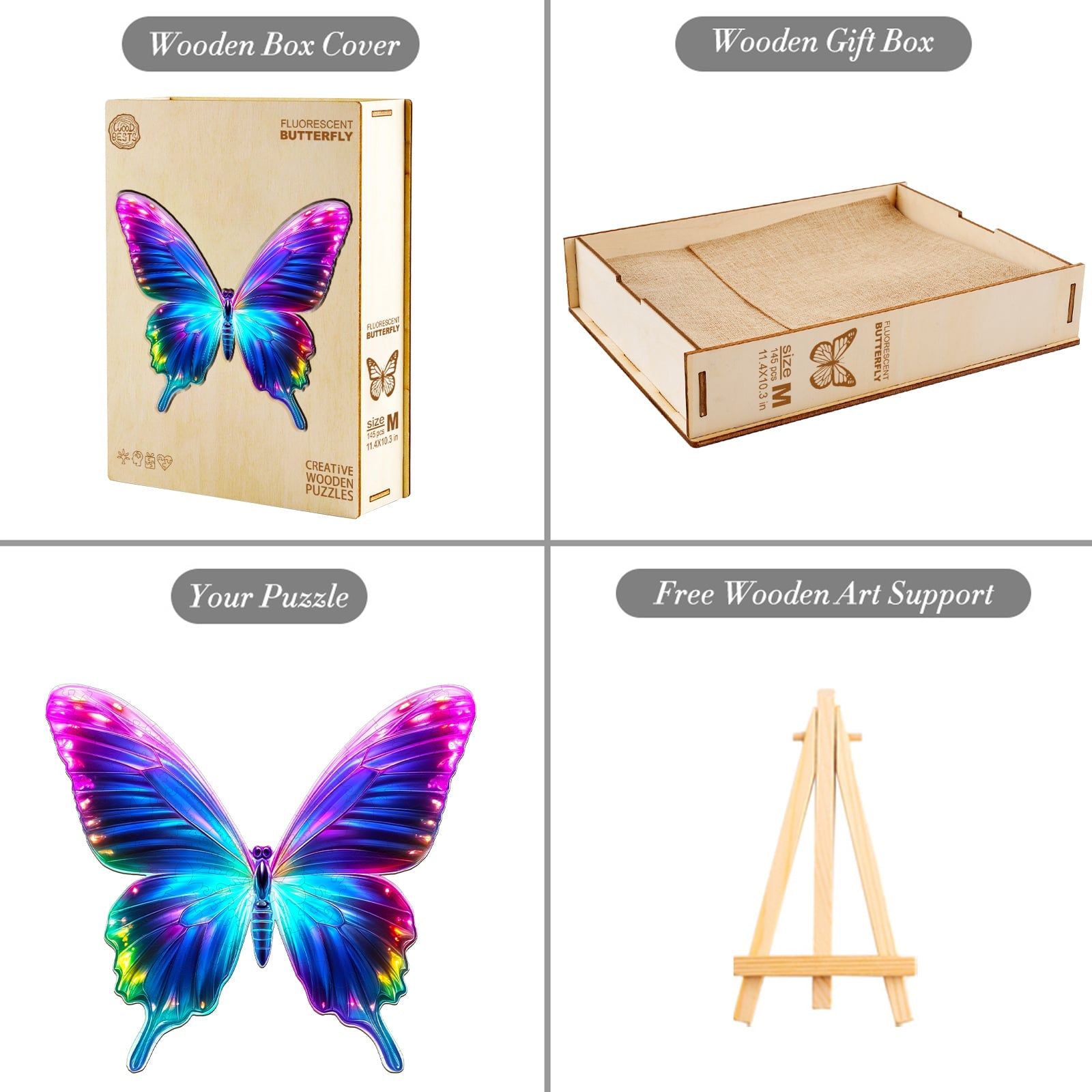 Whimsical Wooden Jigsaw Puzzle - Fluorescent Butterfly - pickApuzzle