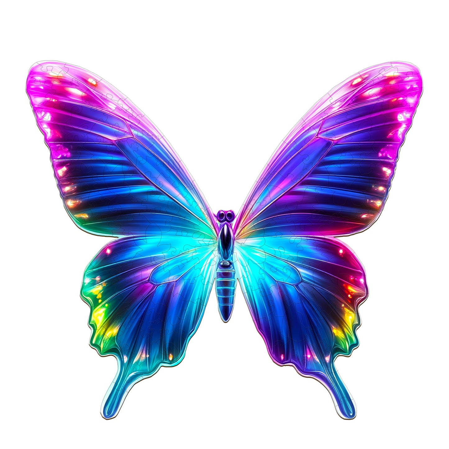 Whimsical Wooden Jigsaw Puzzle - Fluorescent Butterfly - pickApuzzle