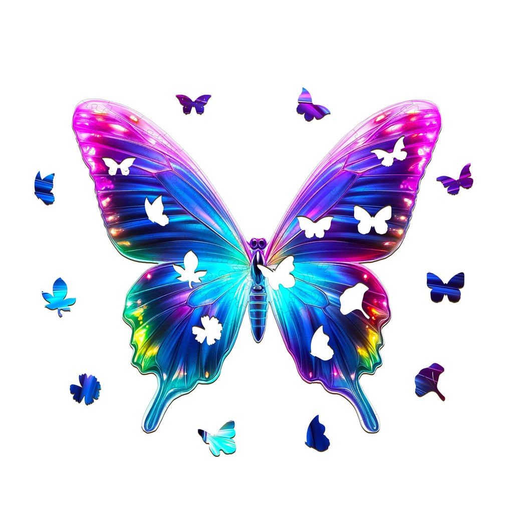 Whimsical Wooden Jigsaw Puzzle - Fluorescent Butterfly - pickApuzzle