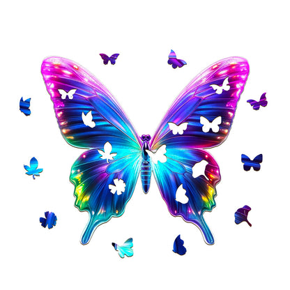 Whimsical Wooden Jigsaw Puzzle - Fluorescent Butterfly - pickApuzzle