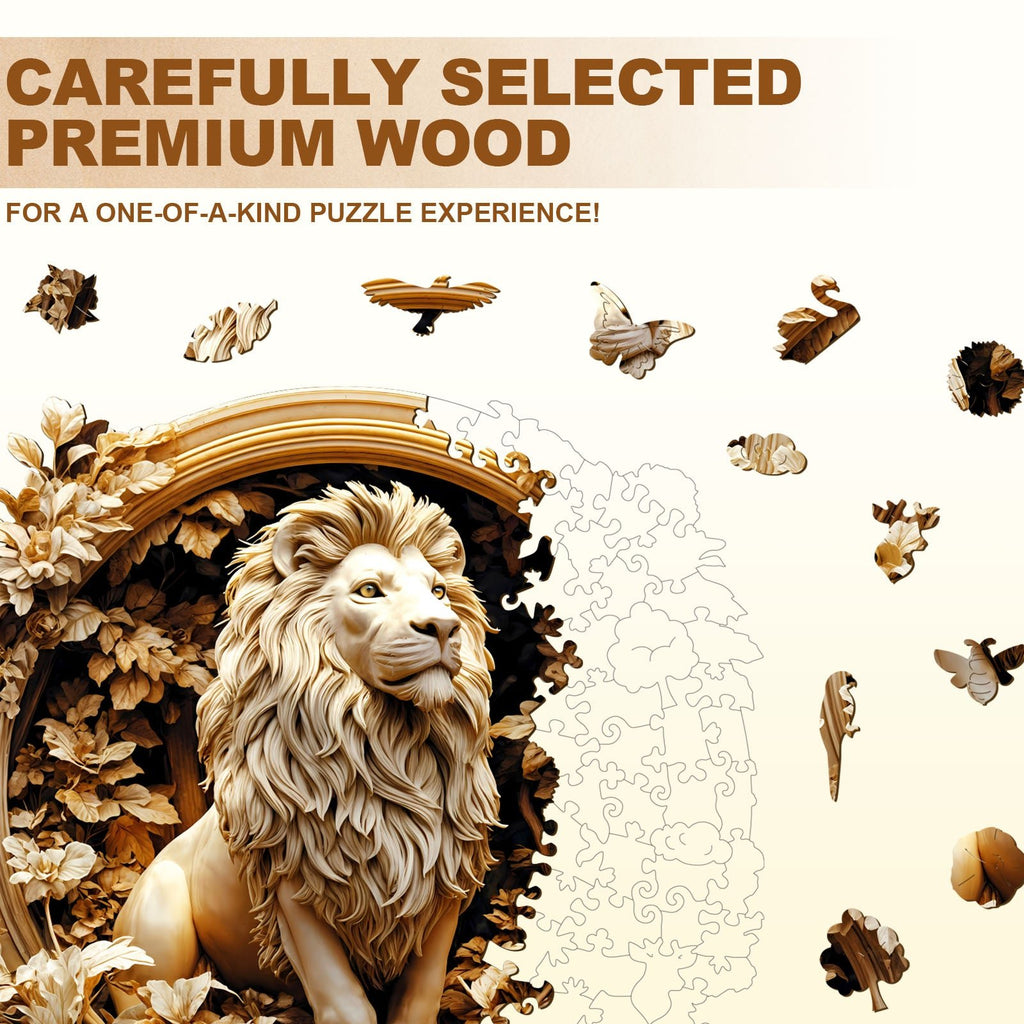 Whimsical Wooden Jigsaw Puzzle - Forest lion - pickApuzzle