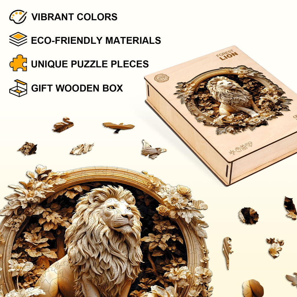Whimsical Wooden Jigsaw Puzzle - Forest lion - pickApuzzle