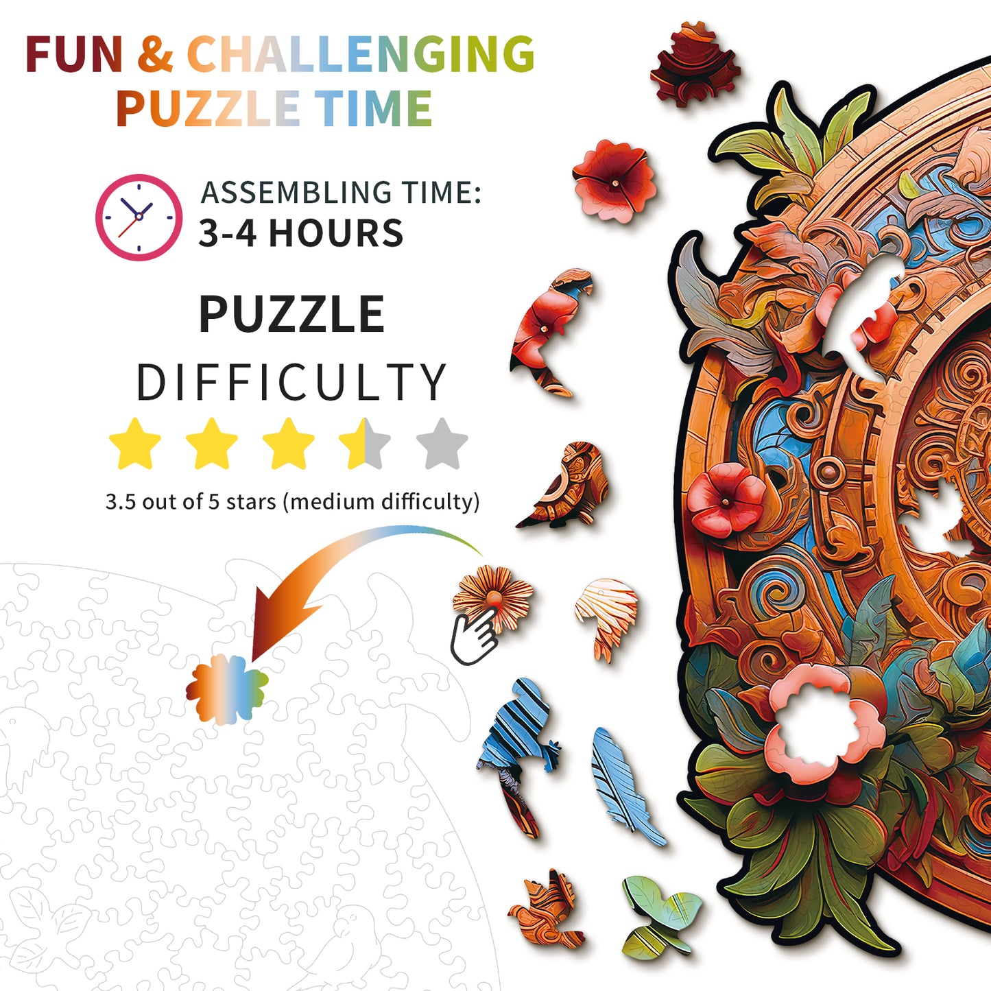 Verträumtes Holz-Puzzle – Zahnrad-Papagei