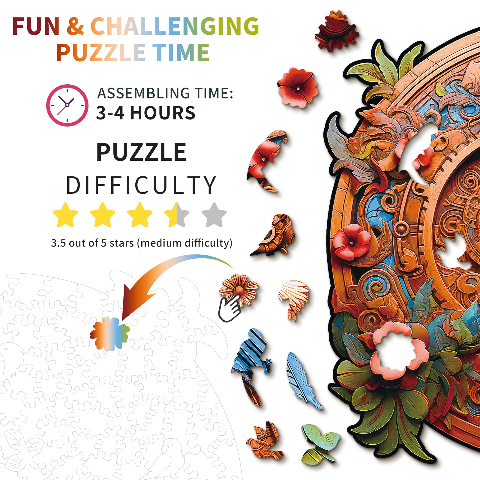 Whimsical Wooden Jigsaw Puzzle- Gear Parrot