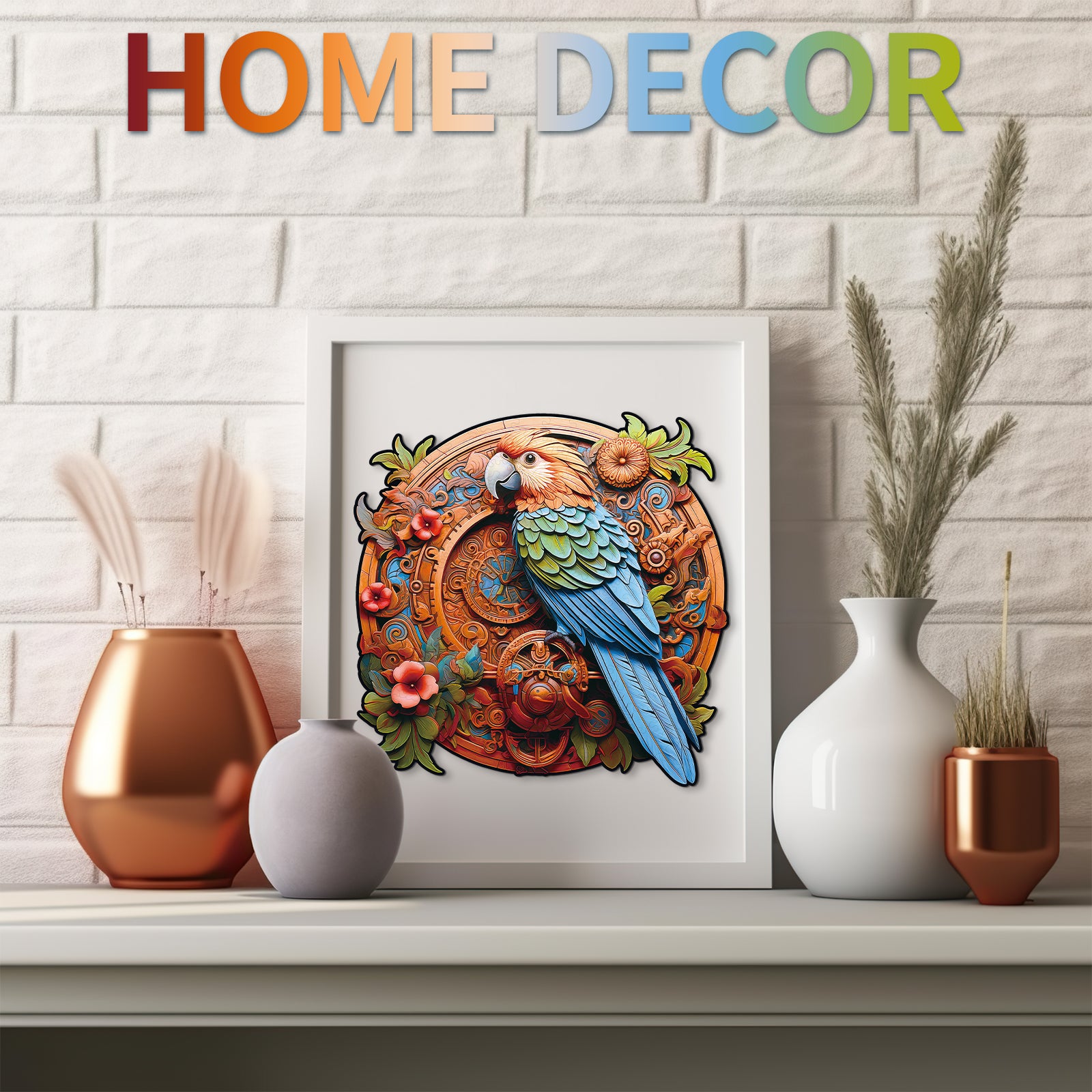 Whimsical Wooden Jigsaw Puzzle- Gear Parrot