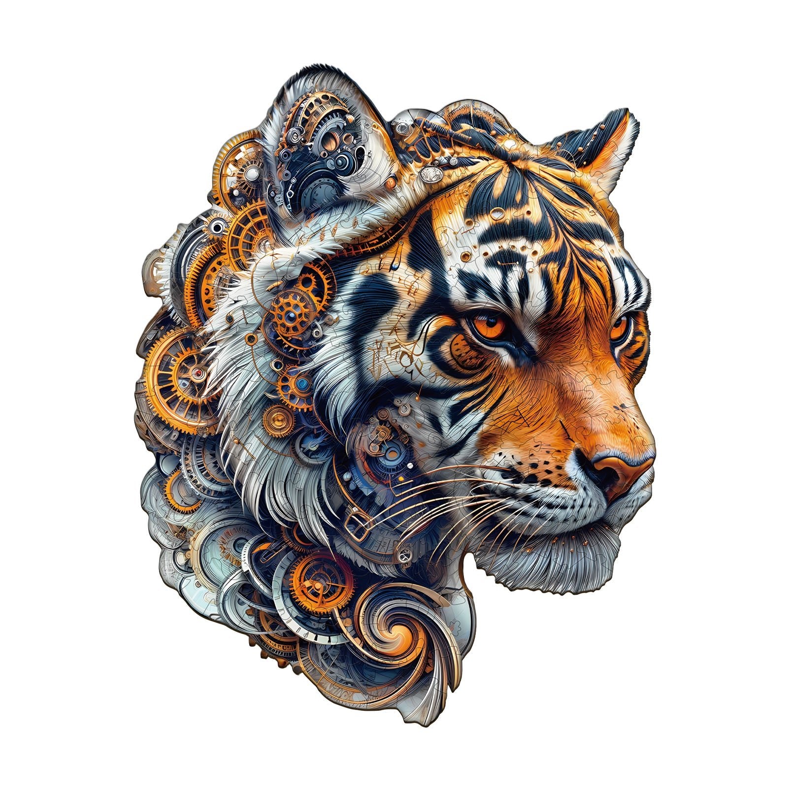 Whimsical Wooden Jigsaw Puzzle - Golden mechanical tiger - pickApuzzle