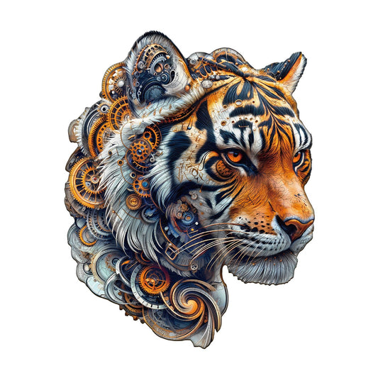 Engaging Wooden Jigsaw Puzzle - Golden mechanical tiger - pickApuzzle
