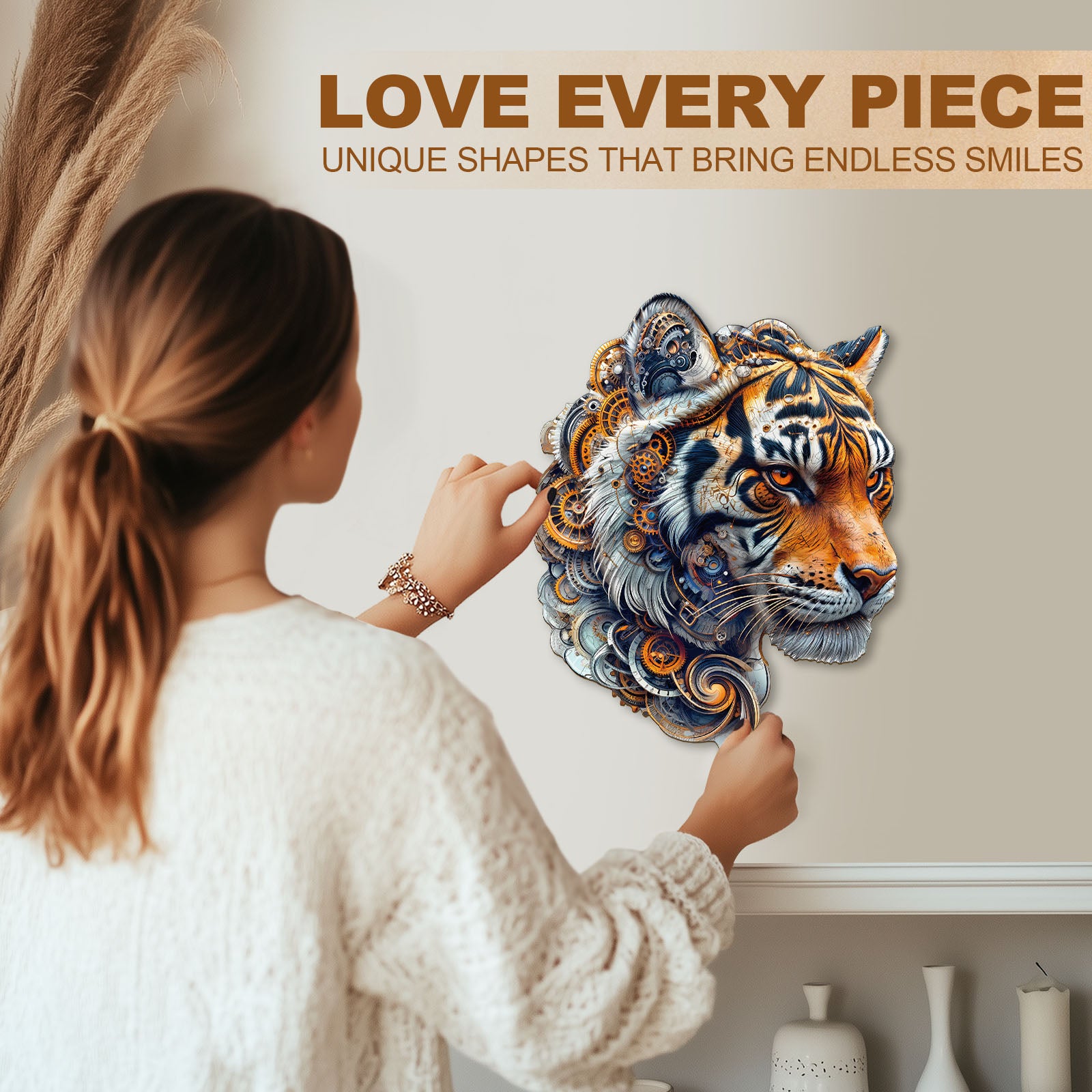 Whimsical Wooden Jigsaw Puzzle - Golden mechanical tiger - pickApuzzle