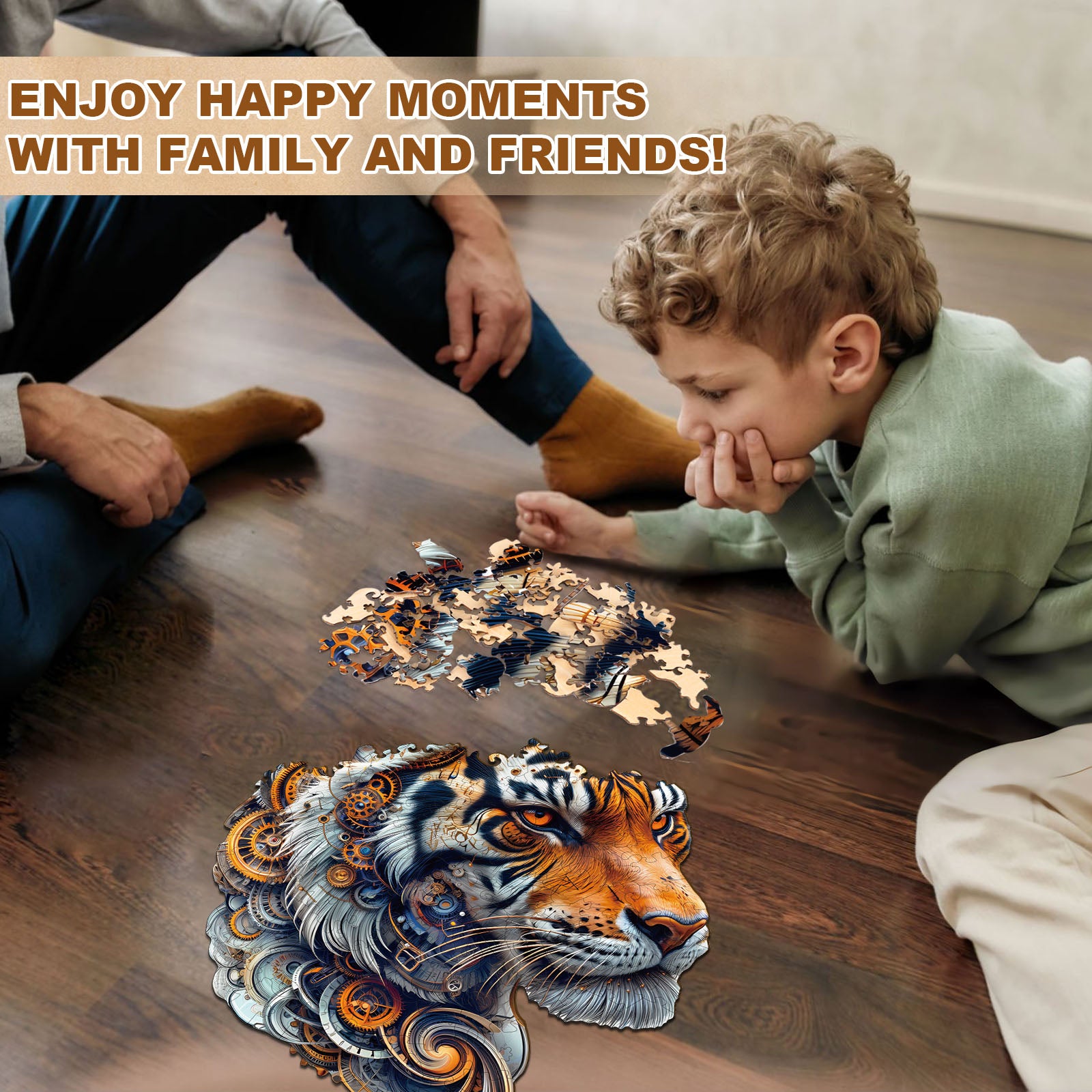 Whimsical Wooden Jigsaw Puzzle - Golden mechanical tiger - pickApuzzle