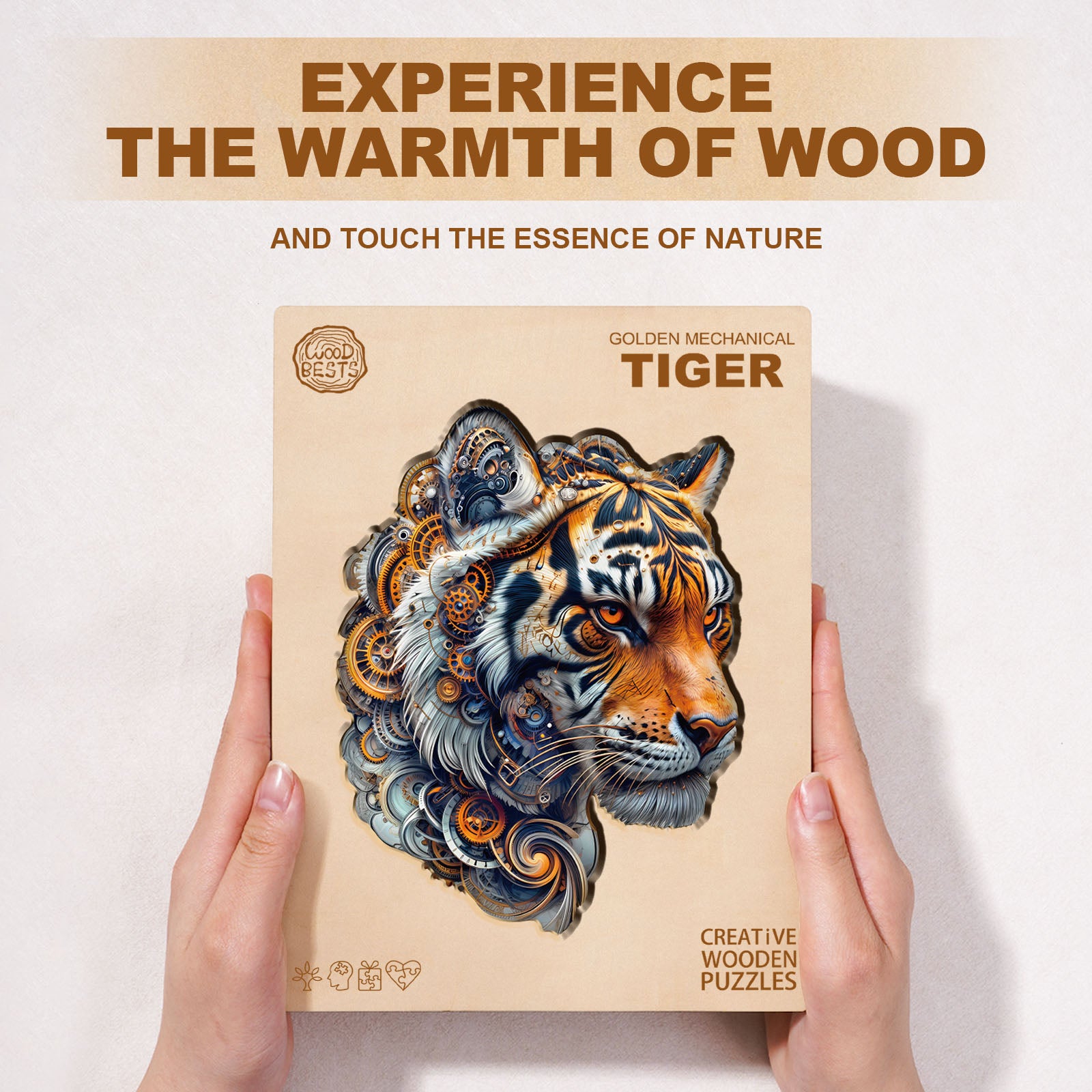 Whimsical Wooden Jigsaw Puzzle - Golden mechanical tiger - pickApuzzle