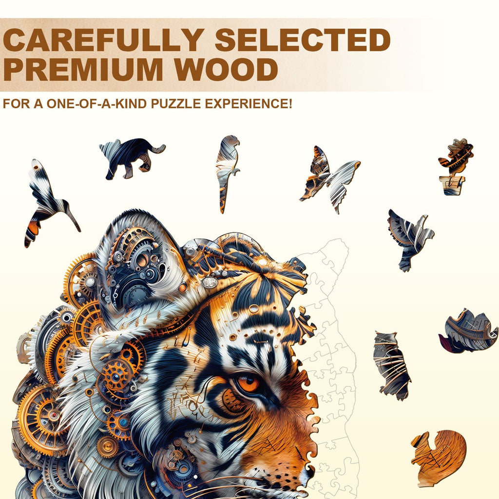 Whimsical Wooden Jigsaw Puzzle - Golden mechanical tiger - pickApuzzle