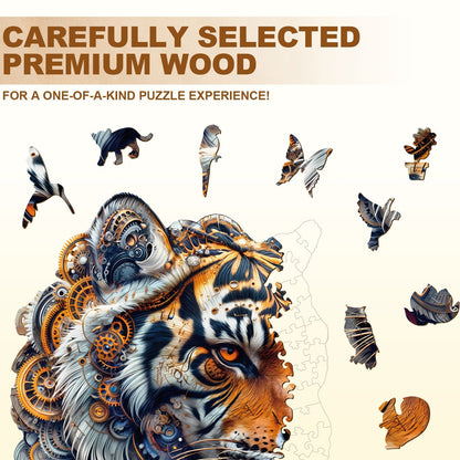 Whimsical Wooden Jigsaw Puzzle - Golden mechanical tiger - pickApuzzle