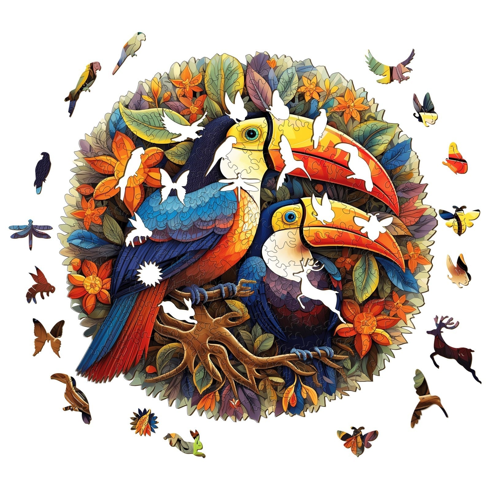 Whimsical Wooden Jigsaw Puzzle-gorgeous toucans