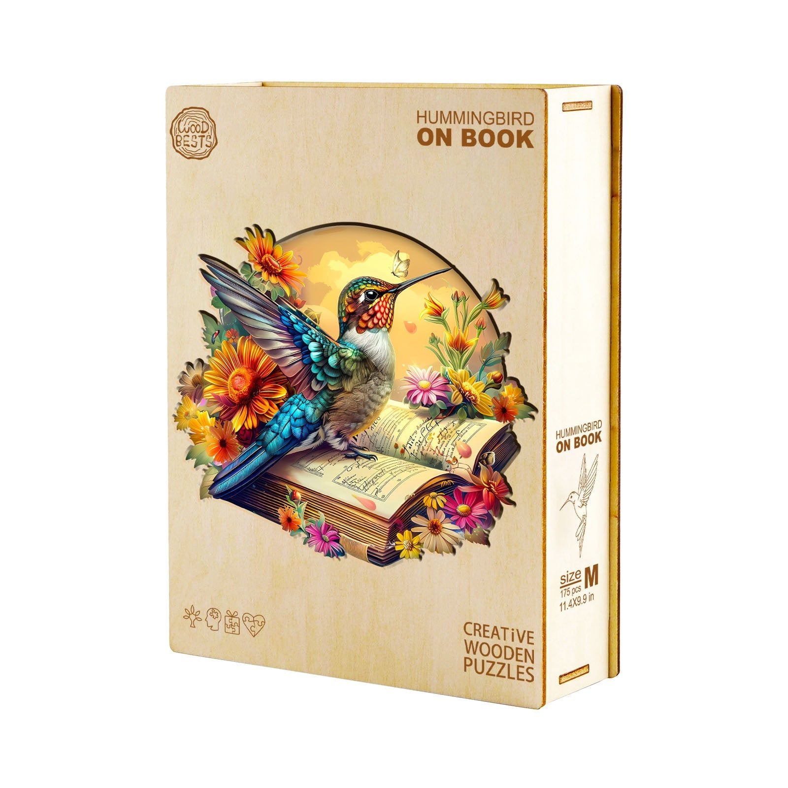 Whimsical Wooden Jigsaw Puzzle - Hummingbird on book - pickApuzzle