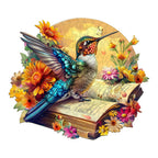 Whimsical Wooden Jigsaw Puzzle- Hummingbird on book