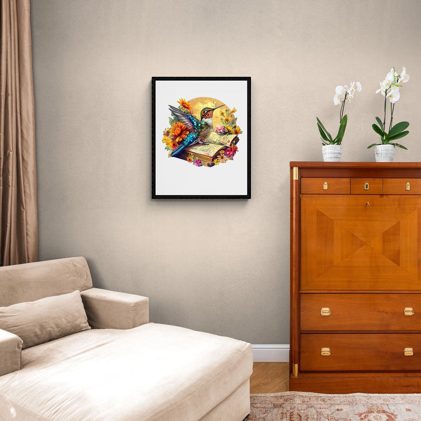 Whimsical Wooden Jigsaw Puzzle - Hummingbird on book - pickApuzzle