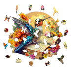 Whimsical Wooden Jigsaw Puzzle - Hummingbird on book - pickApuzzle