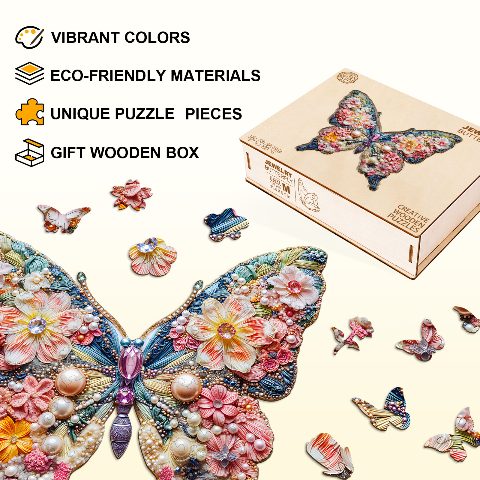 Whimsical Wooden Jigsaw Puzzle - Jewelry Butterfly - pickApuzzle