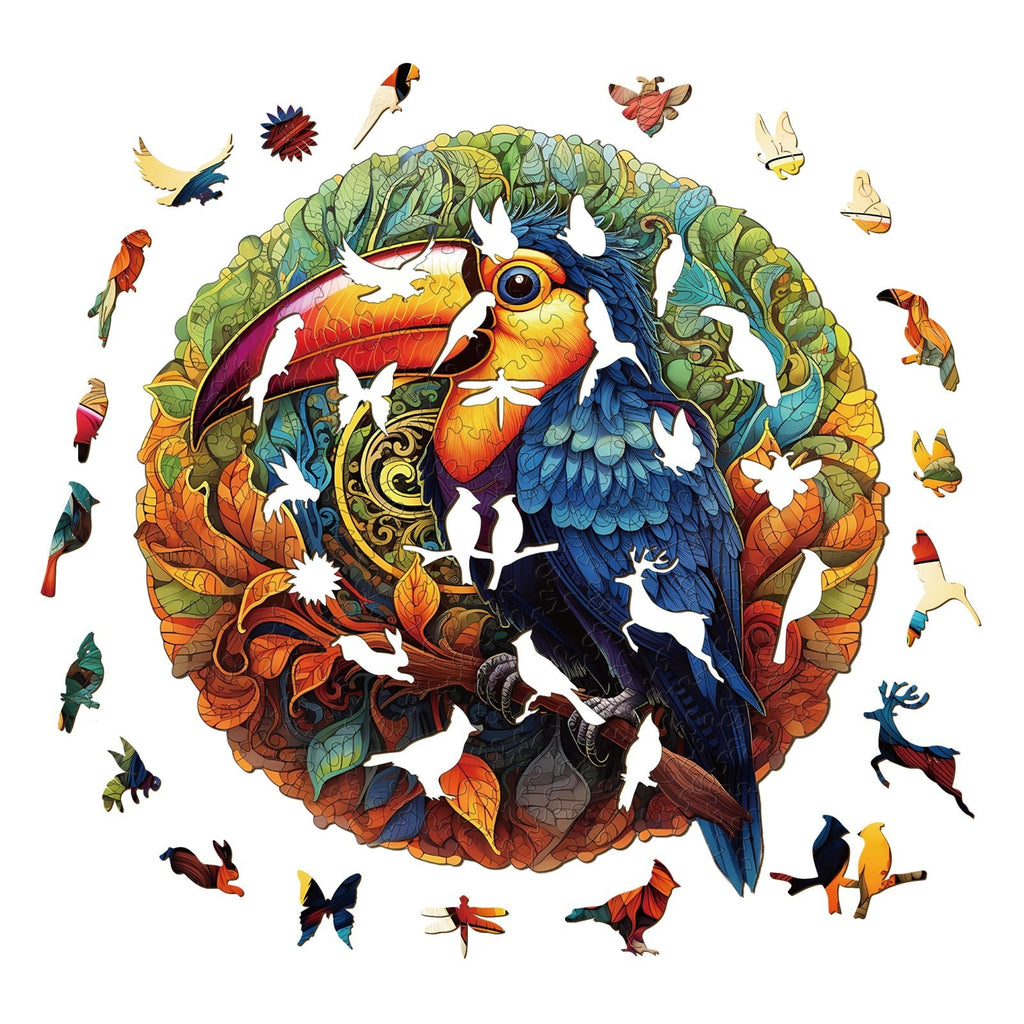 Whimsical Wooden Jigsaw Puzzle-Lively Toucans