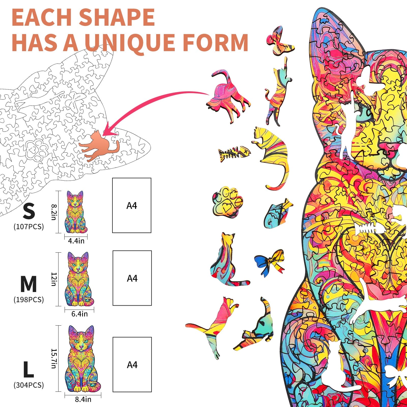 Whimsical Wooden Jigsaw Puzzle- Lovely Cat