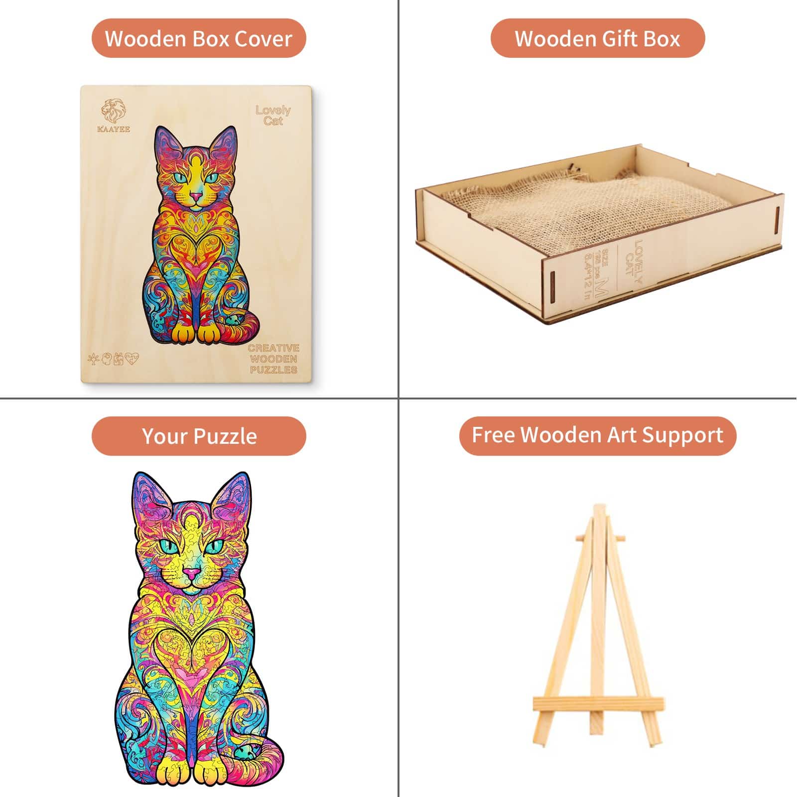 Whimsical Wooden Jigsaw Puzzle- Lovely Cat