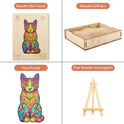 Verspieltes Holzpuzzle – Süße Katze