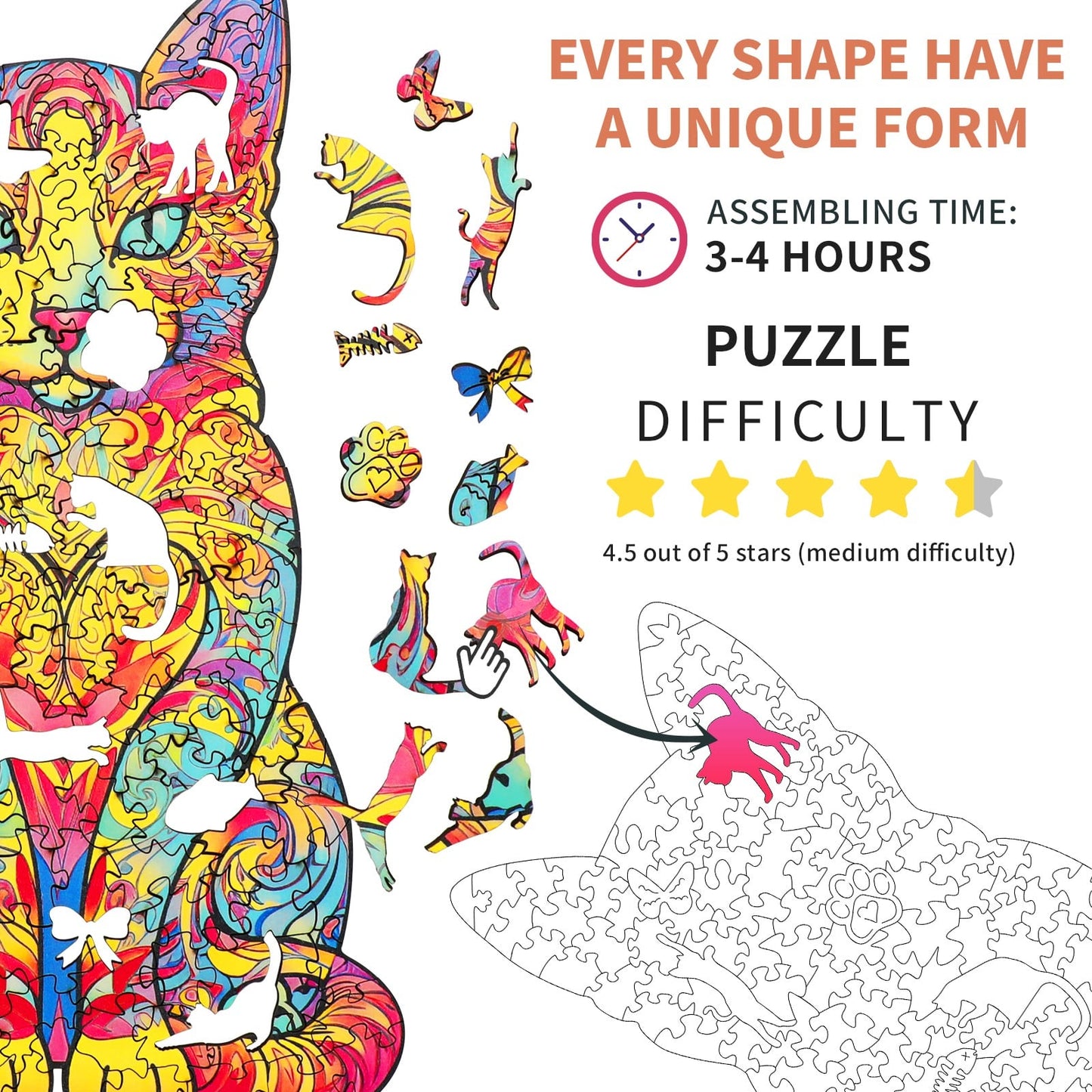 Verspieltes Holzpuzzle – Süße Katze