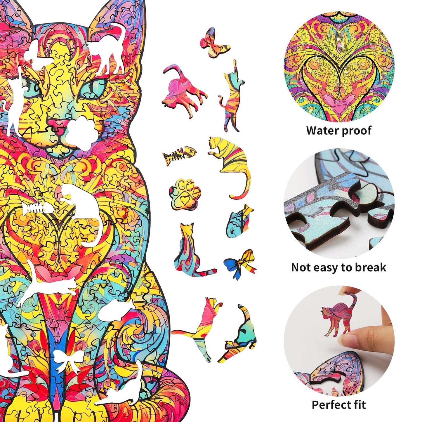 Verspieltes Holzpuzzle – Süße Katze