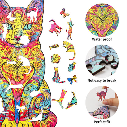 Verspieltes Holzpuzzle – Süße Katze