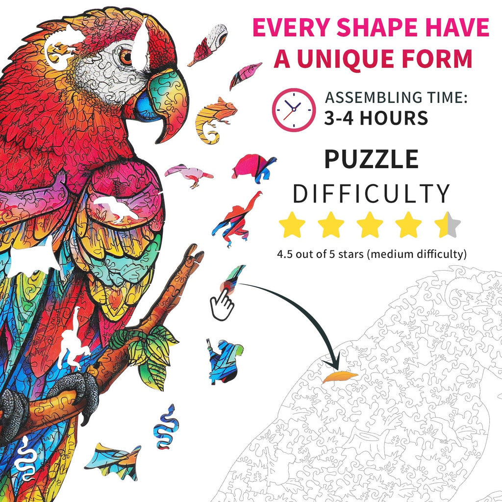 Whimsical Wooden Jigsaw Puzzle- Lovely Parrot