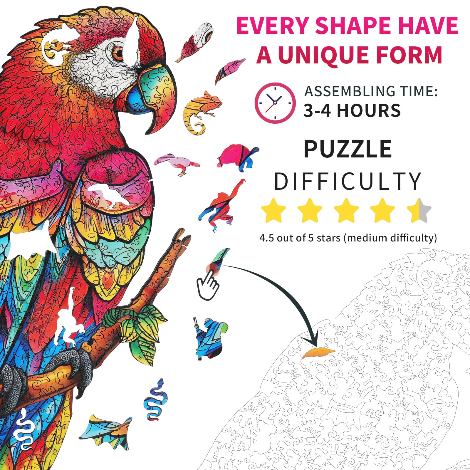 Whimsical Wooden Jigsaw Puzzle- Lovely Parrot