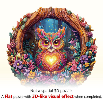 Whimsical Wooden Jigsaw Puzzle - Loving Owl - pickApuzzle