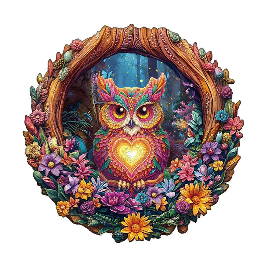 Whimsical Wooden Jigsaw Puzzle- Loving Owl