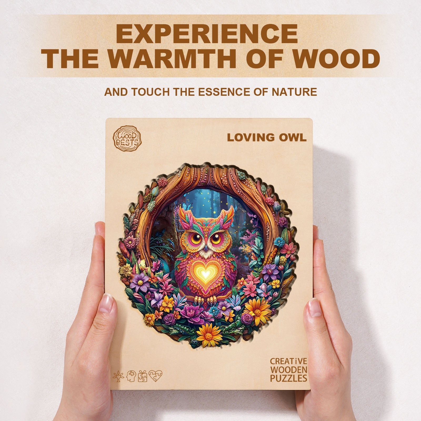 Whimsical Wooden Jigsaw Puzzle - Loving Owl - pickApuzzle