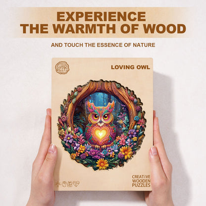 Whimsical Wooden Jigsaw Puzzle - Loving Owl - pickApuzzle