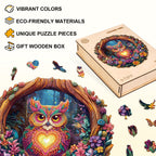 Whimsical Wooden Jigsaw Puzzle - Loving Owl - pickApuzzle