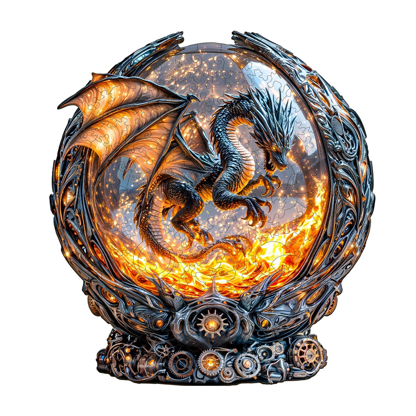 Whimsical Wooden Jigsaw Puzzle - Magic Ball Fire Dragon - pickApuzzle