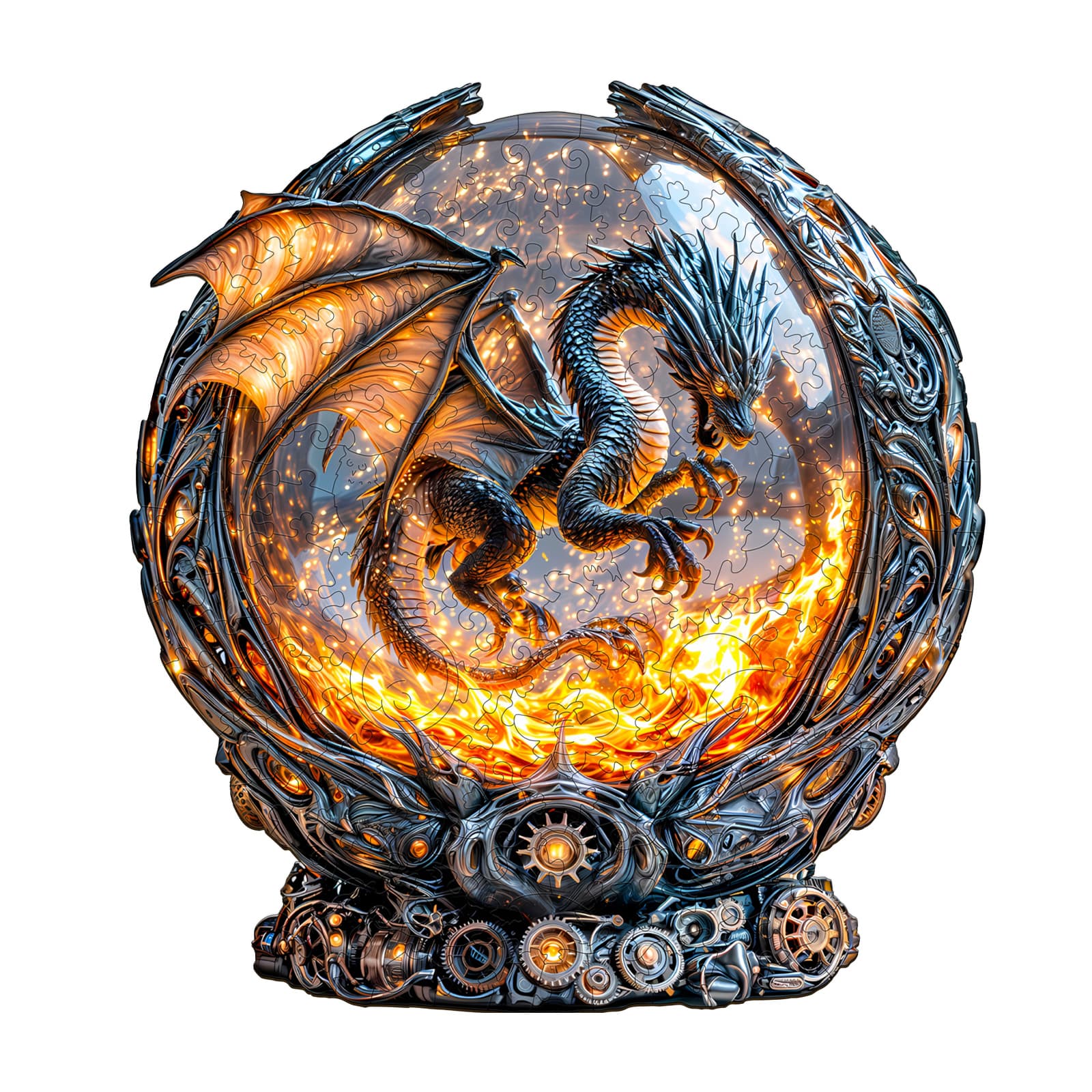 Whimsical Wooden Jigsaw Puzzle - Magic Ball Fire Dragon - pickApuzzle