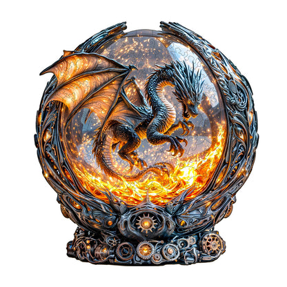 Whimsical Wooden Jigsaw Puzzle - Magic Ball Fire Dragon - pickApuzzle