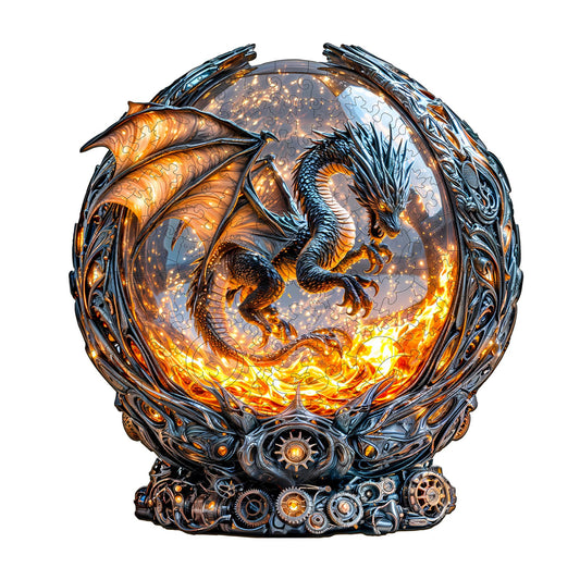 Whimsical Wooden Jigsaw Puzzle - Magic Ball Fire Dragon - pickApuzzle