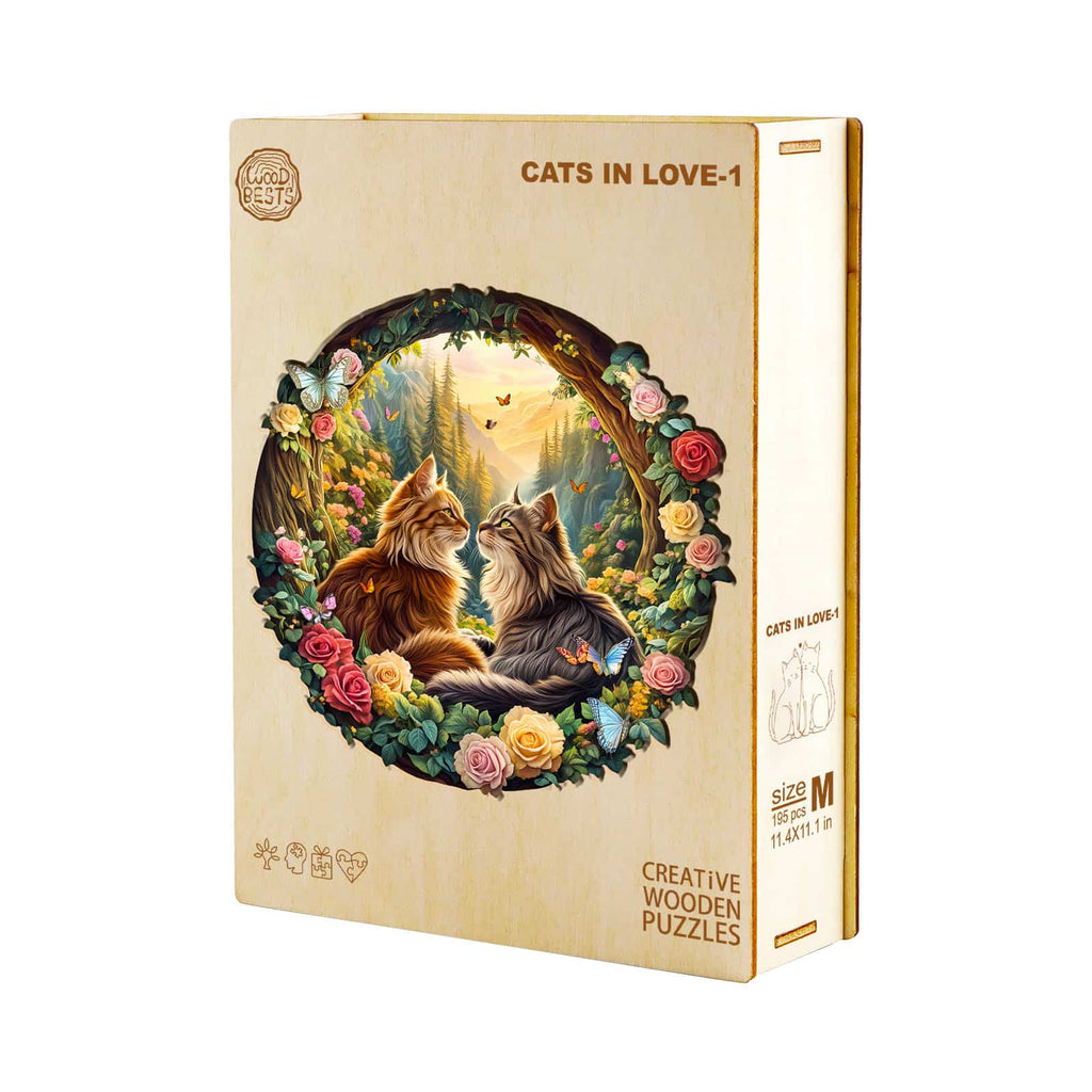 Whimsical Wooden Jigsaw Puzzle - Cats in love - 1 - pickApuzzle