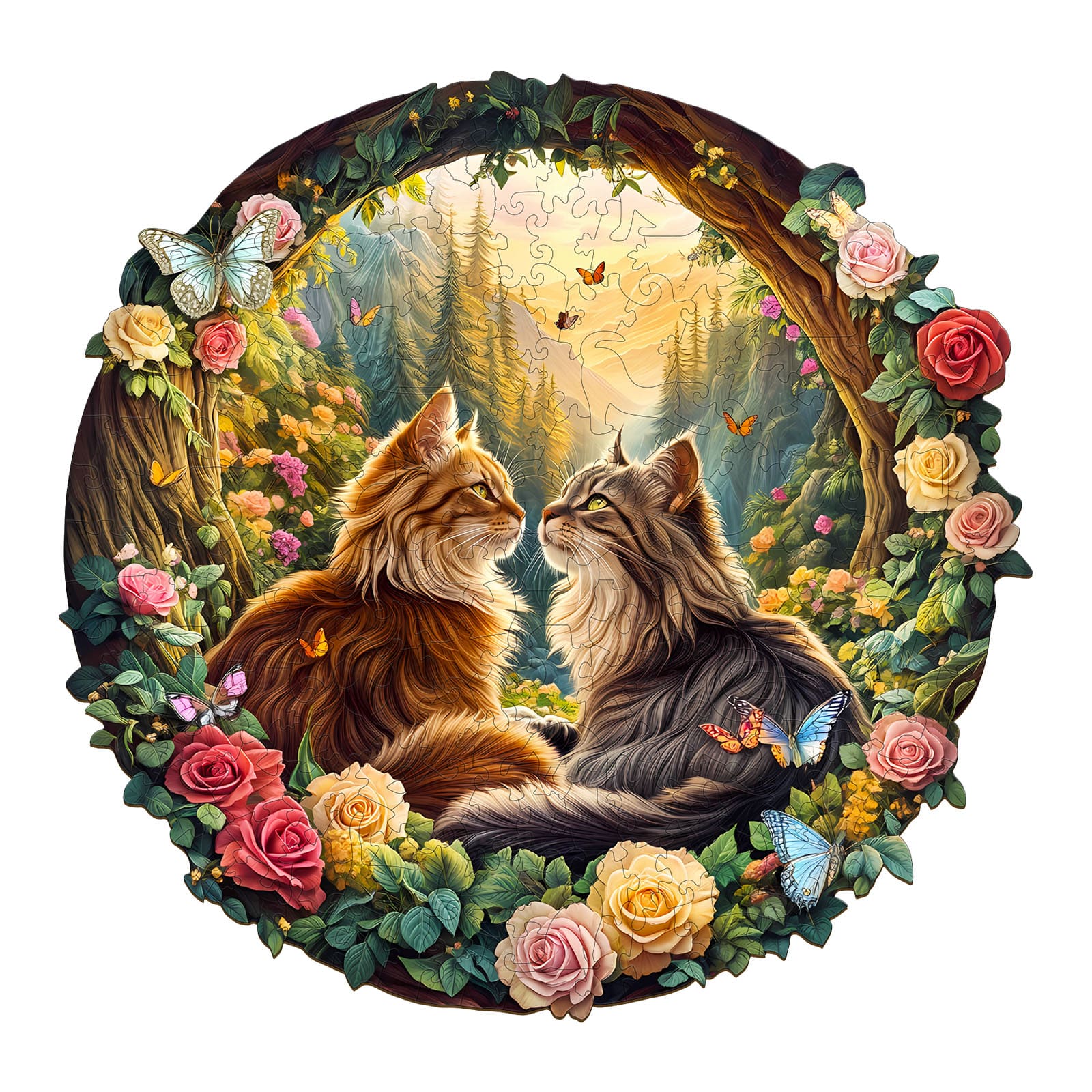 Whimsical Wooden Jigsaw Puzzle - Cats in love - 1 - pickApuzzle
