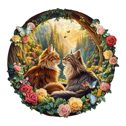 Whimsical Wooden Jigsaw Puzzle - Cats in love - 1 - pickApuzzle