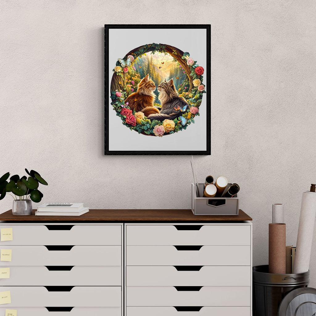 Whimsical Wooden Jigsaw Puzzle - Cats in love - 1 - pickApuzzle
