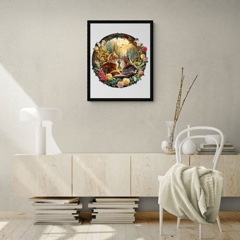 Whimsical Wooden Jigsaw Puzzle - Cats in love - 1 - pickApuzzle