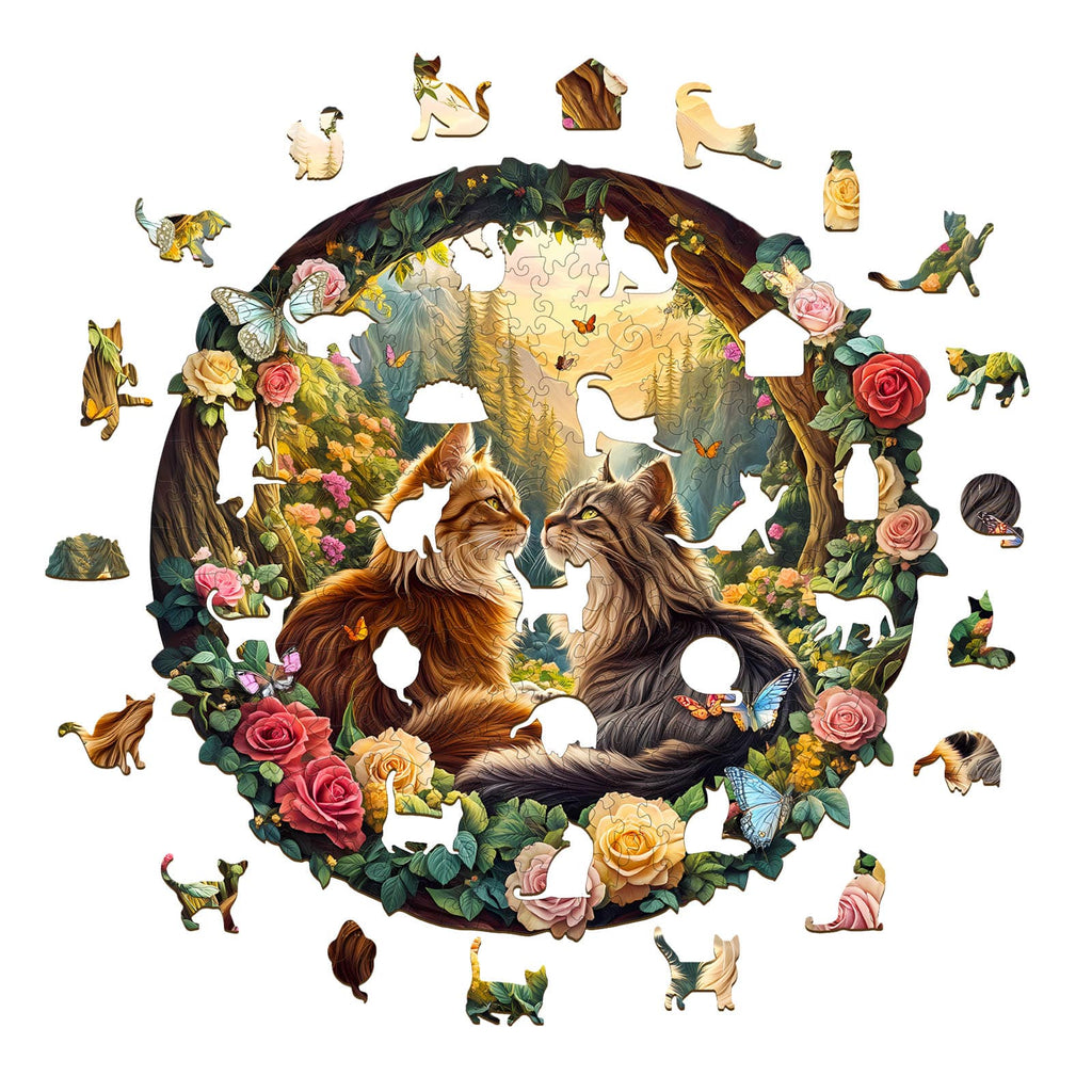 Whimsical Wooden Jigsaw Puzzle - Cats in love - 1 - pickApuzzle