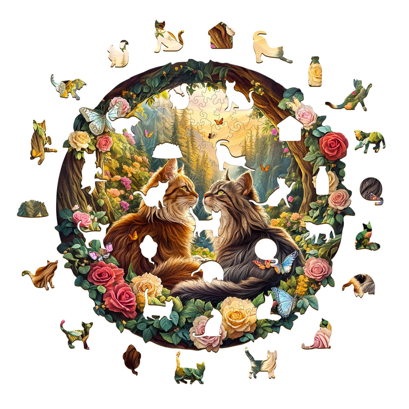 Whimsical Wooden Jigsaw Puzzle - Cats in love - 1 - pickApuzzle